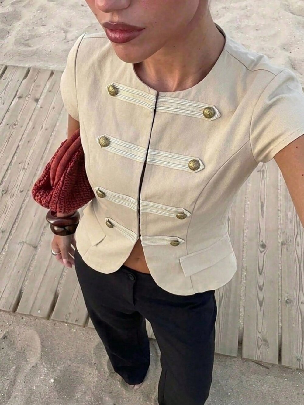Slim Fit Women's Military Epaulet Casual Avant-Garde Zip-Up Jacket